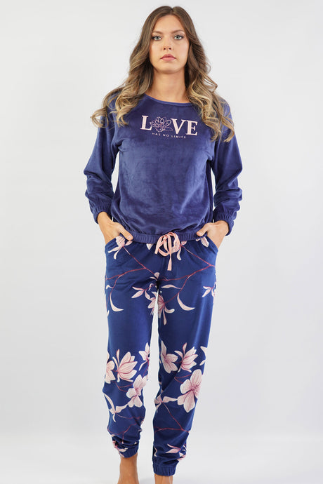 BAYAN LYC KADIFE O YAKA REGLAN UZUN KOL BELI KOLUCU PACASI BUZGULU CEPLI PIJAMA TAKIM