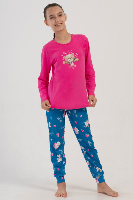 KIZ COCUK P.SUPREM O YAKA UZUN KOL ETEGI OVAL MANSETLI PIJAMA TAKIM(9-10/15-16)