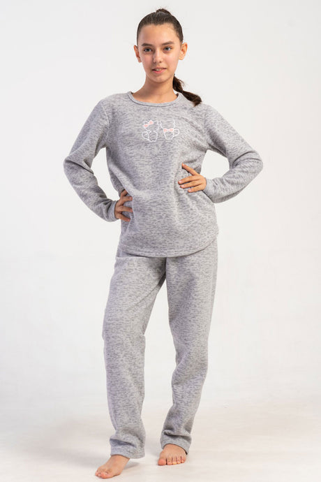 KIZ COCUK POLAR O YAKA UZUN KOL ETEGI OVAL PIJAMA TAKIM(7-8/13-14)