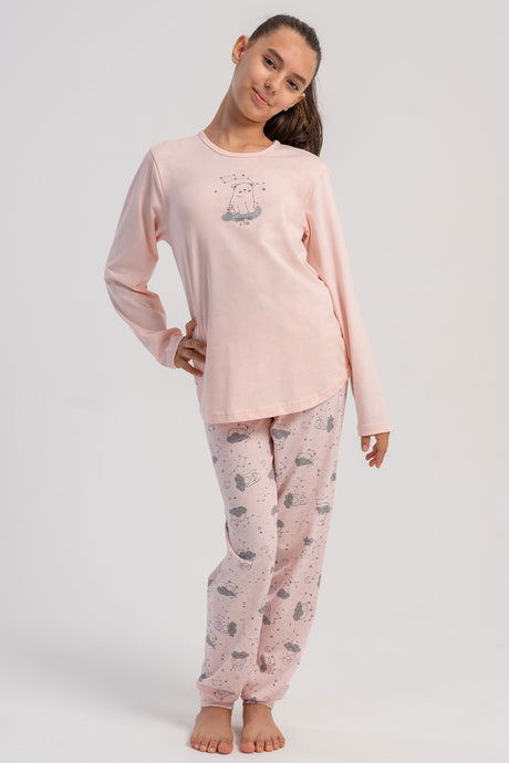 KIZ COCUK P.SUPREM O YAKA UZUN KOL ETEGI OVAL MANSETLI PIJAMA TAKIM(7-8/13-14)