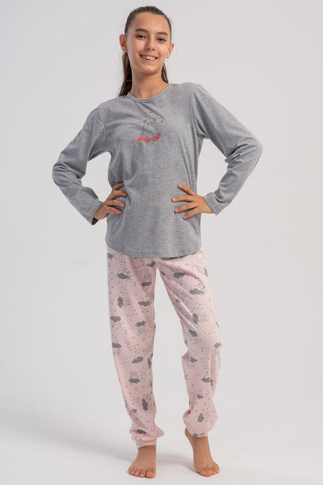 KIZ COCUK P.SUPREM O YAKA UZUN KOL ETEGI OVAL MANSETLI PIJAMA TAKIM(7-8/13-14) 503072