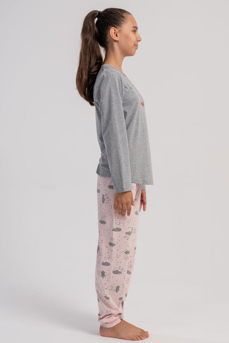 KIZ COCUK P.SUPREM O YAKA UZUN KOL ETEGI OVAL MANSETLI PIJAMA TAKIM(7-8/13-14)